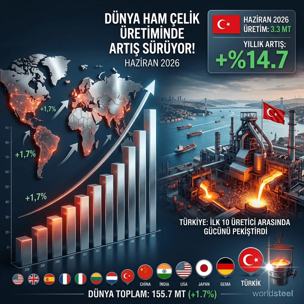 Türkiye Dünya Çelik Üretiminde 7. Sıraya Yükseldi! Haziran 2026 Verileri Açıklandı: Üretimde Güçlü Artış Dikkat Çekti