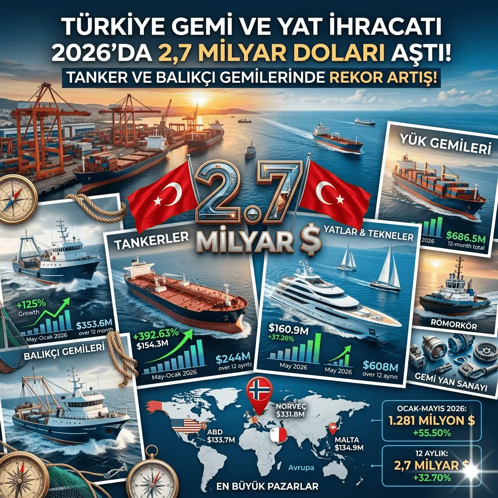 Türkiye Gemi ve Yat İhracatında Rekor Büyüme: 2026’da 1,28 Milyar Doları Aştı, Yıllık Artış %55,5’e Ulaştı