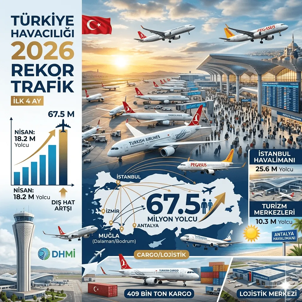 Türkiye Havacılıkta Rekor Kırdı: 2026’nın İlk 4 Ayında 67,5 Milyon Yolcu Uçtu