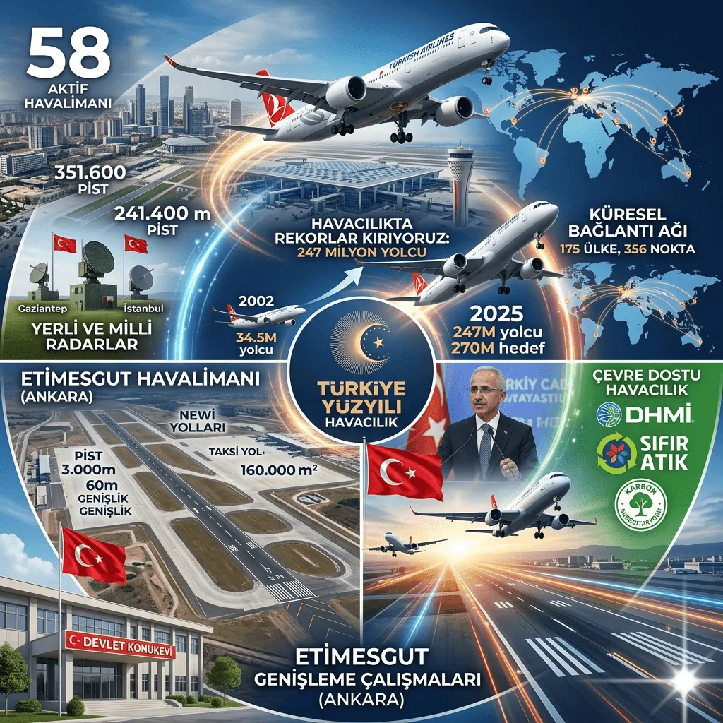 Türkiye Havacılıkta Rekor Kırdı: 247 Milyon Yolcu, 58 Havalimanı ve Etimesgut’ta Dev Yatırım Hamlesi
