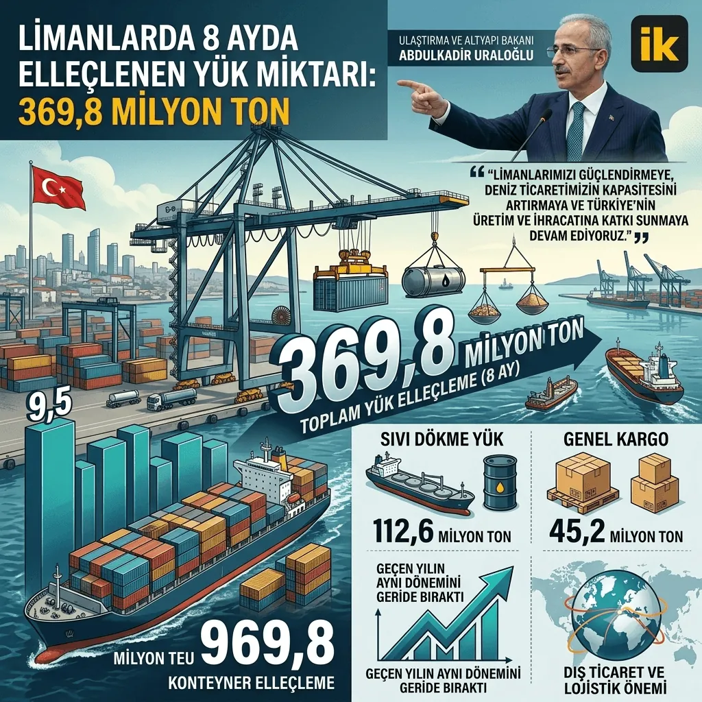 Türkiye Limanlarında Rekor Hareketlilik: 8 Ayda 369,8 Milyon Ton Yük Elleçlendi