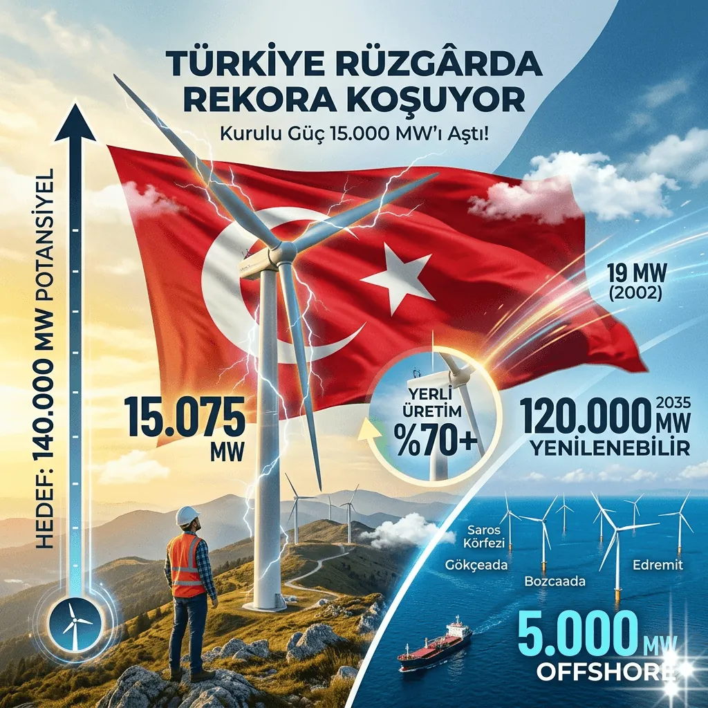 Türkiye Rüzgâr Enerjisinde Rekor Kırdı: Kurulu Güç 15 Bin MW’ı Aştı, Hedef 140 Bin MW Potansiyel