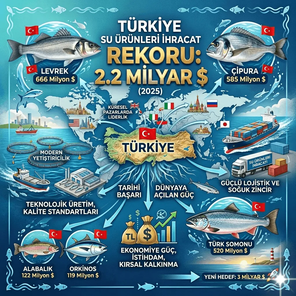 Türkiye Su Ürünleri İhracatında Tarihi Rekor: Levrek, Çipura ve Türk Somonu ile 2,2 Milyar Dolar Gelir