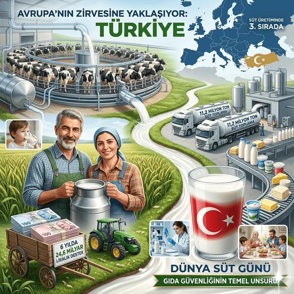 Türkiye Süt Üretiminde Avrupa'nın Zirvesine Koşuyor! 21,3 Milyon Tonluk Rekor Üretim, Üreticiye 24,6 Milyar TL Destek