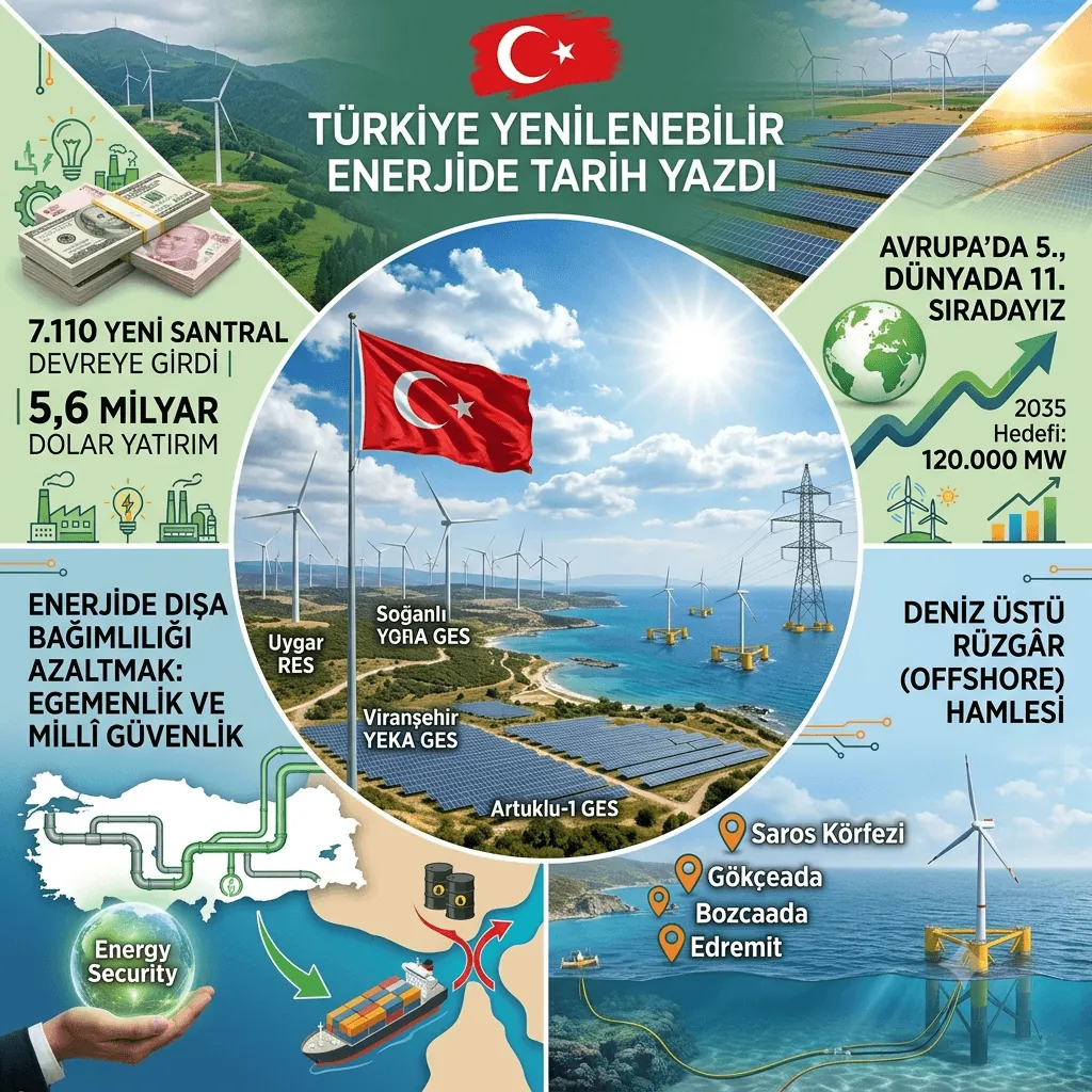 Türkiye Yenilenebilir Enerjide Rekor Kırdı: 2025’te Devreye Giren Santrallerin Yüzde 98’i Temiz Enerji
