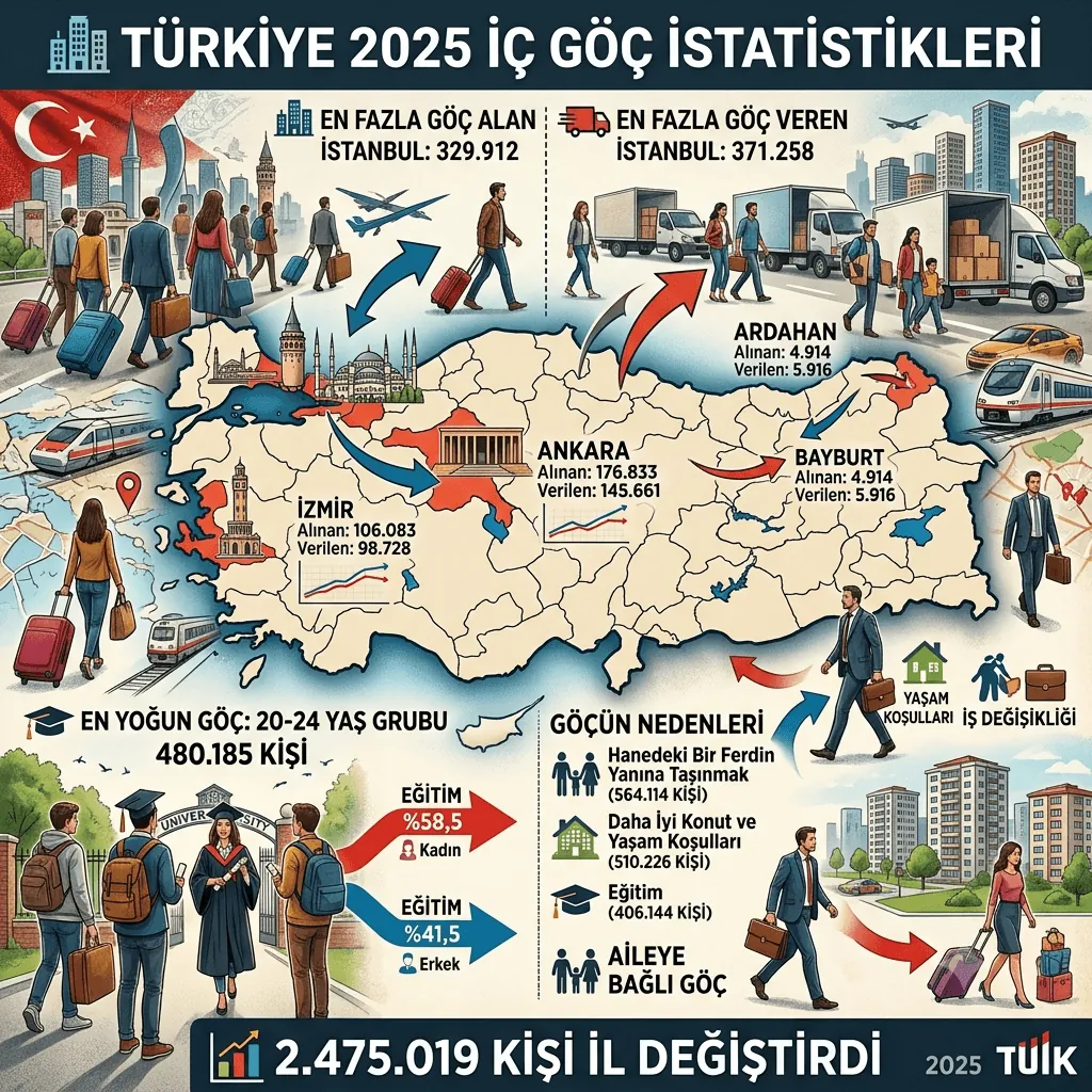 Türkiye'de 2,5 Milyona Yakın Kişi İl Değiştirdi! İşte Türkiye’de En Çok Göç Alan ve Veren Şehirler