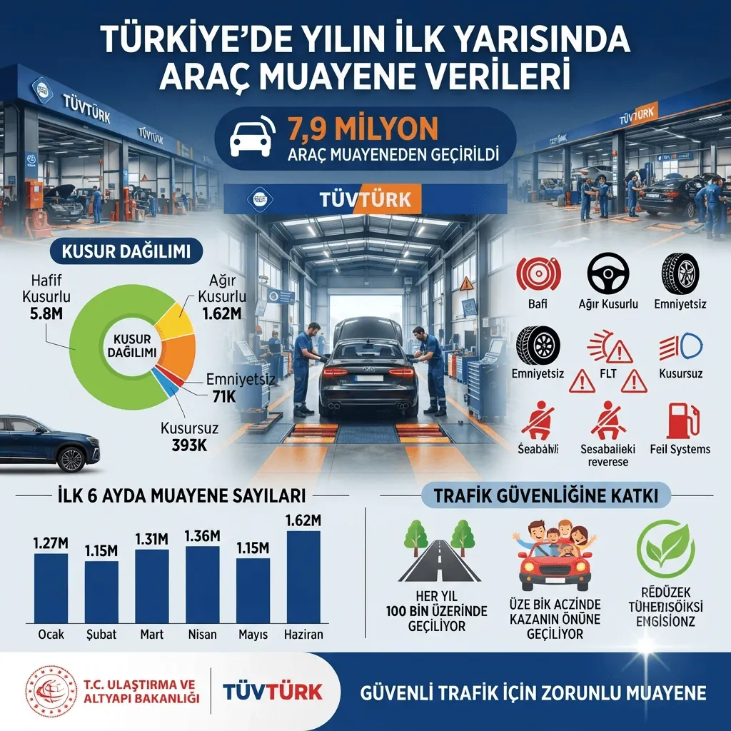 Türkiye'de 7,9 Milyon Araç Muayeneden Geçti: 1,6 Milyondan Fazlası Ağır Kusurlu Çıktı