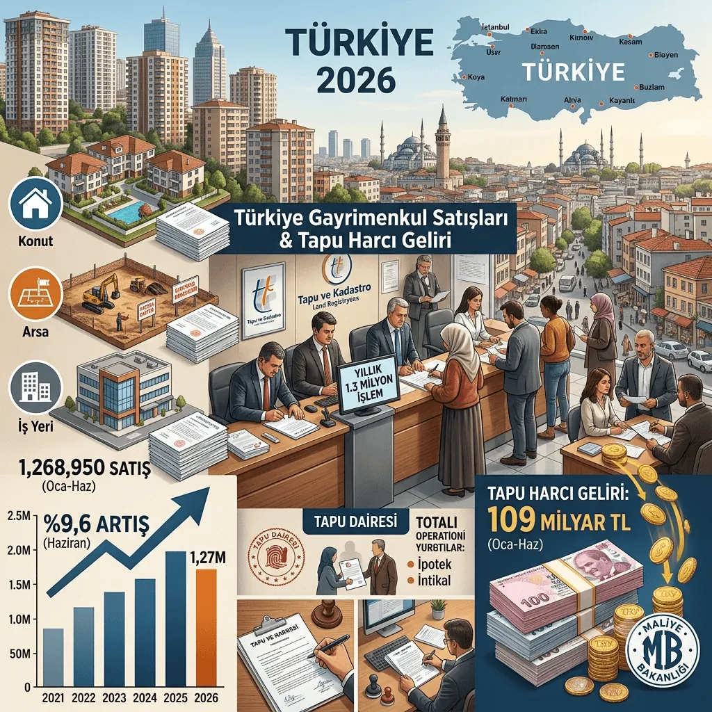 Türkiye'de Gayrimenkul Satışlarında İlk Yarı Tablosu: 1,3 Milyona Yaklaşan Satış ve 109 Milyar TL'lik Tapu Harcı Geliri