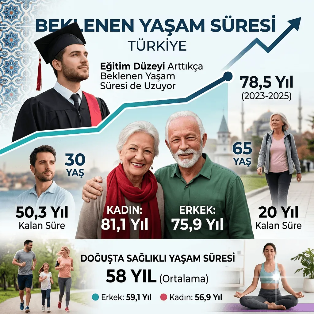 Türkiye'de Ortalama Yaşam Süresi 78,5 Yıla Yükseldi, Kadınlar Erkeklerden 5,2 Yıl Daha Uzun Yaşıyor