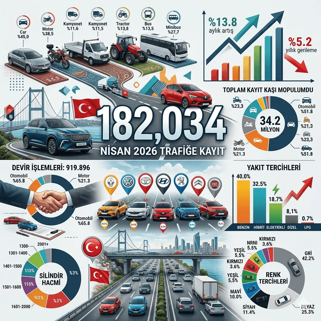 Türkiye’de Trafiğe 182 Bin Yeni Araç Kayıt Oldu | Nisan 2026 Otomotiv Verileri ve Otomobil Pazarında Son Durum