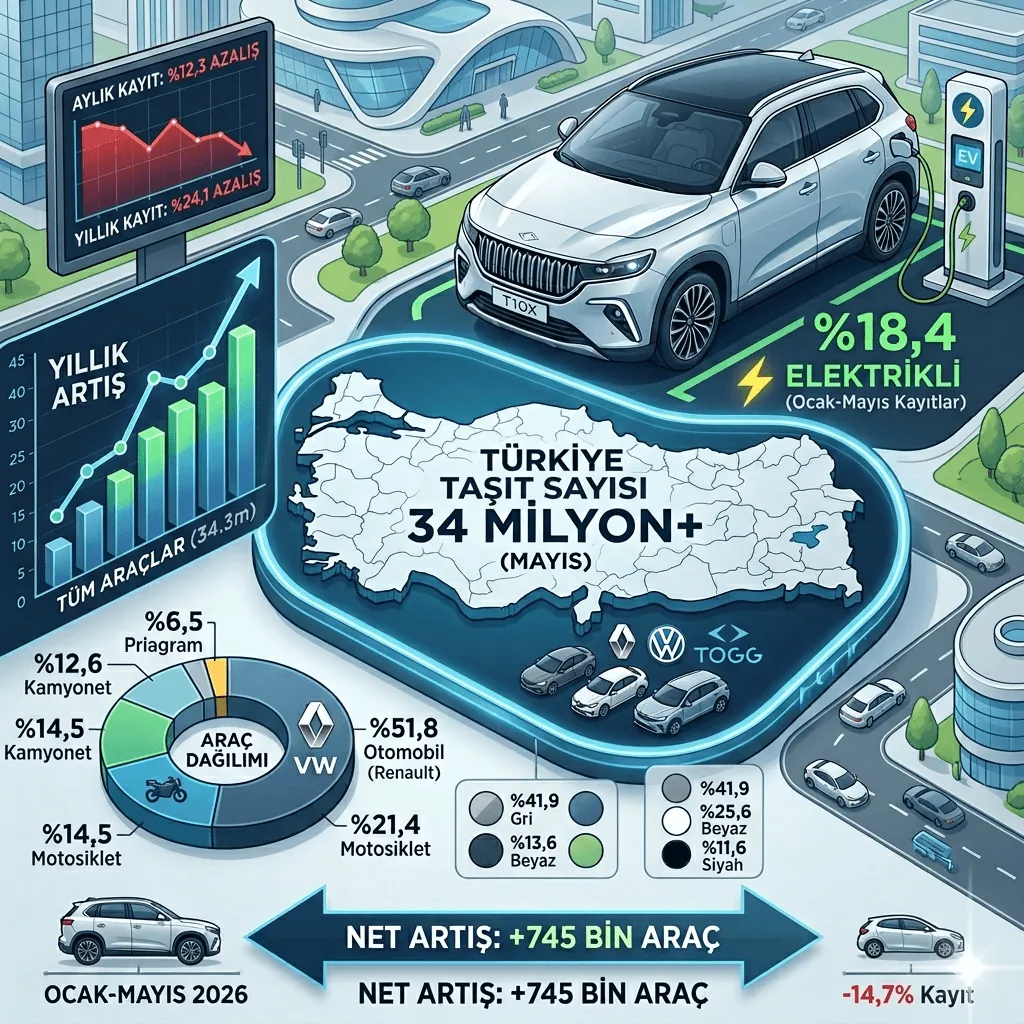 Türkiye’de Trafiğe Kayıtlı Araç Sayısı 34,3 Milyonu Aştı! Elektrikli Otomobillerde Rekor Yükseliş