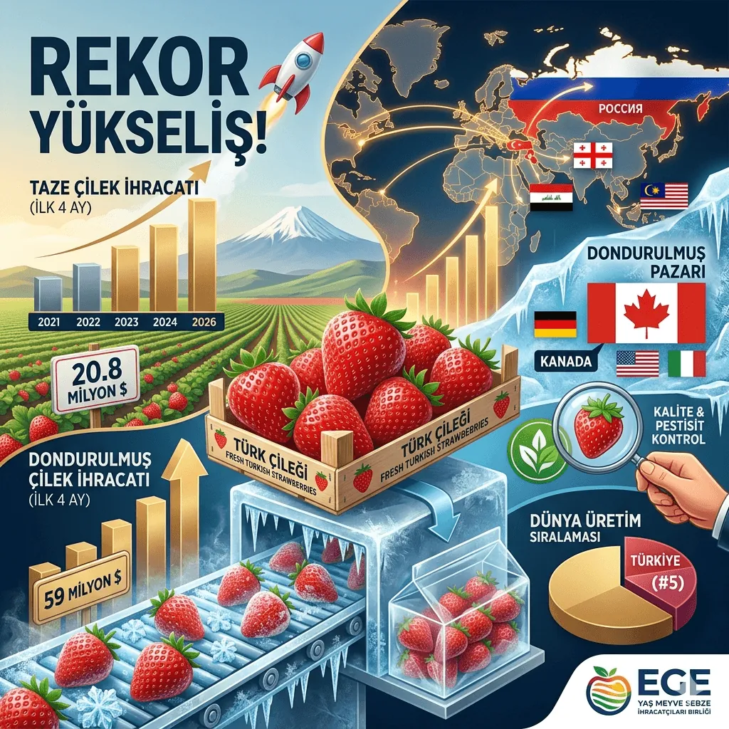 Türkiye’den Çilek İhracatında Rekor Artış! Taze Çilek Yüzde 56, Dondurulmuş Çilek Yüzde 44 Yükseldi