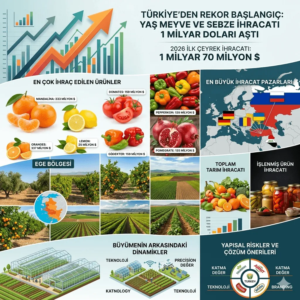 Türkiye’den Tarımda İlk Çeyrekte Rekor Sıçrama: Yaş Meyve Sebze İhracatı 1 Milyar Doları Aştı