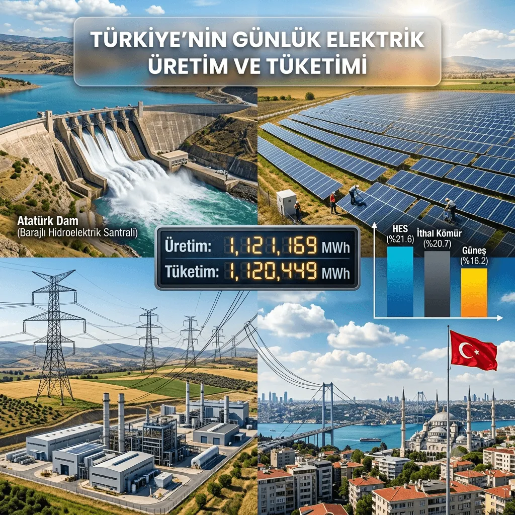 Türkiye'nin Günlük Elektrik Üretimi 1,12 Milyon MWh'yi Aştı! Hidroelektrik Zirvede, Güneş Enerjisi Gücünü Artırıyor
