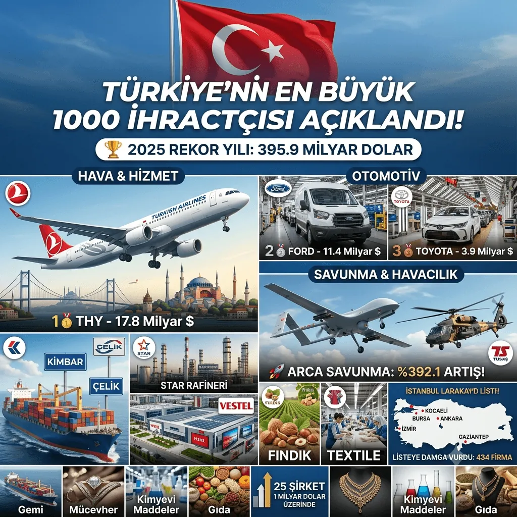 Türkiye'nin İlk 1000 İhracatçısı Açıklandı! THY Zirvede, Ford ve Toyota Takipte
