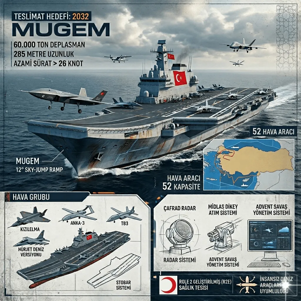 Türkiye’nin Milli Uçak Gemisi MUGEM’de Tarih Netleşti: 52 Hava Aracı Taşıyacak Dev Platform 2032’de Göreve Başlıyor