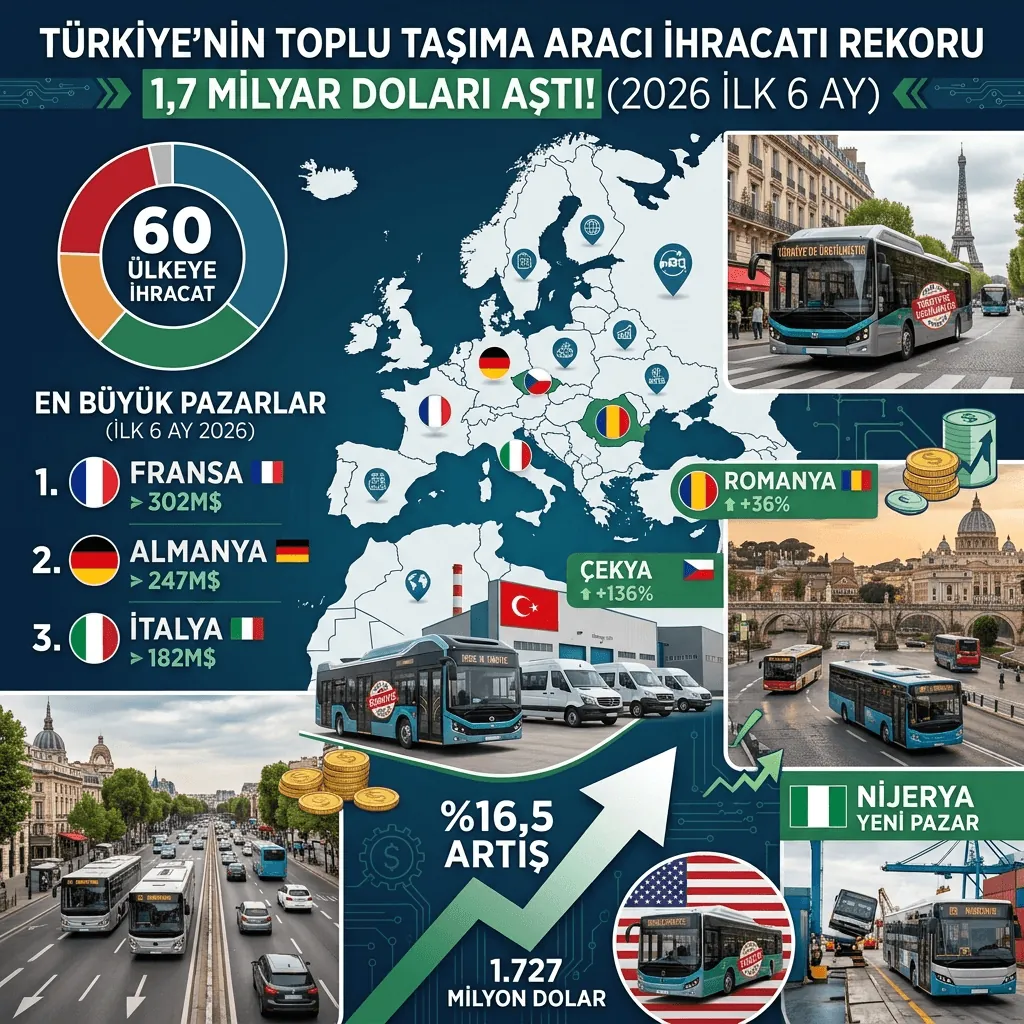 Türkiye'nin Toplu Taşıma Aracı İhracatı 1,7 Milyar Doları Aştı! Fransa, Almanya ve İtalya Zirvede