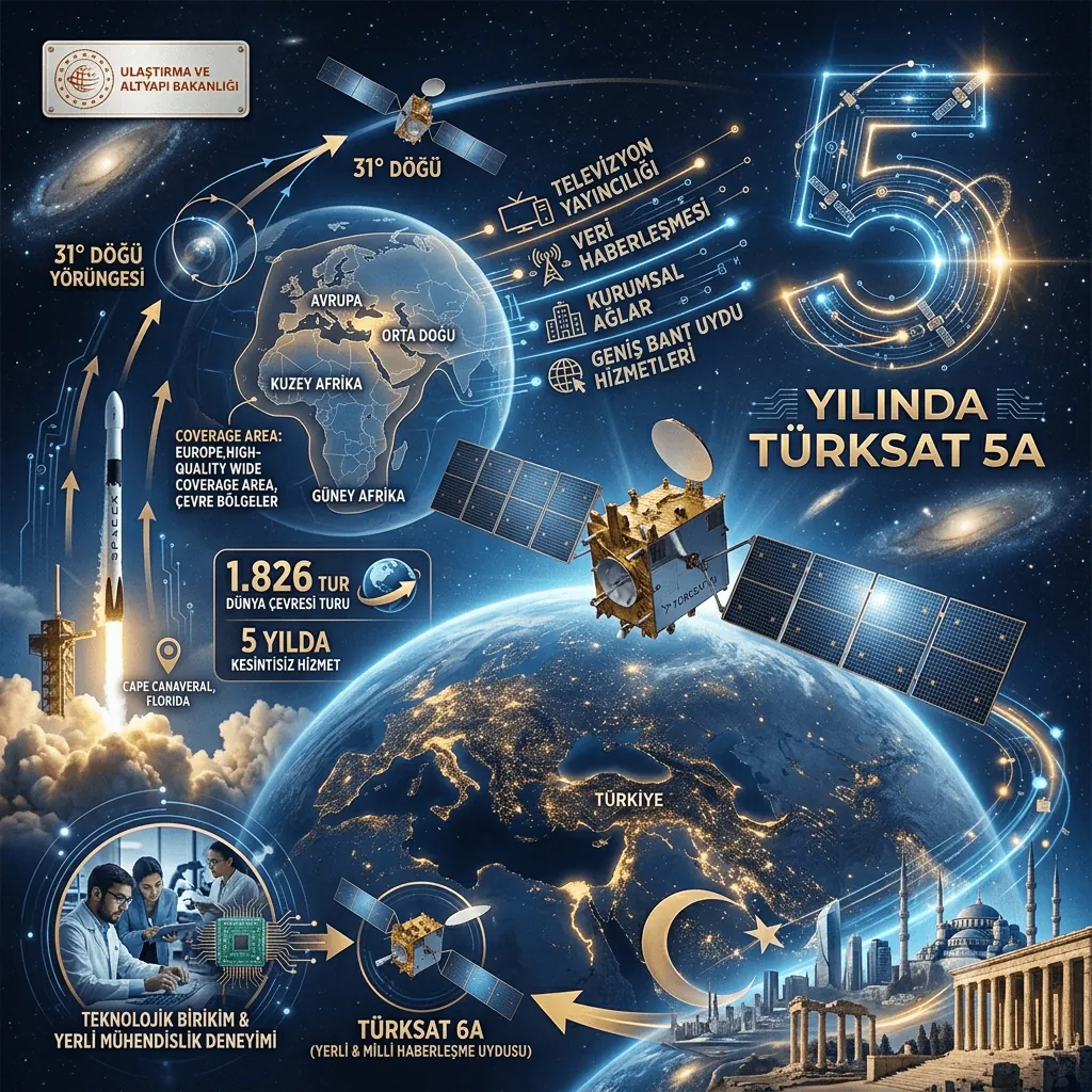 TÜRKSAT 5A Uzayda 5 Yılını Tamamladı! Türkiye’nin Haberleşme Gücü 1.826 Turla Büyüdü