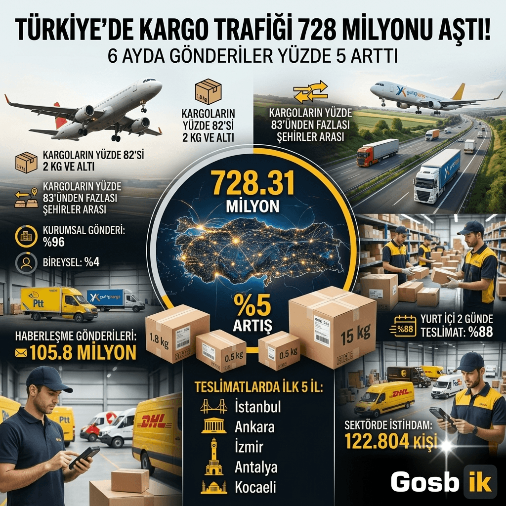 Türkiye’de Kargo Trafiği 728 Milyonu Aştı: Gönderilerin Yüzde 83’ü Şehirler Arasında Taşındı