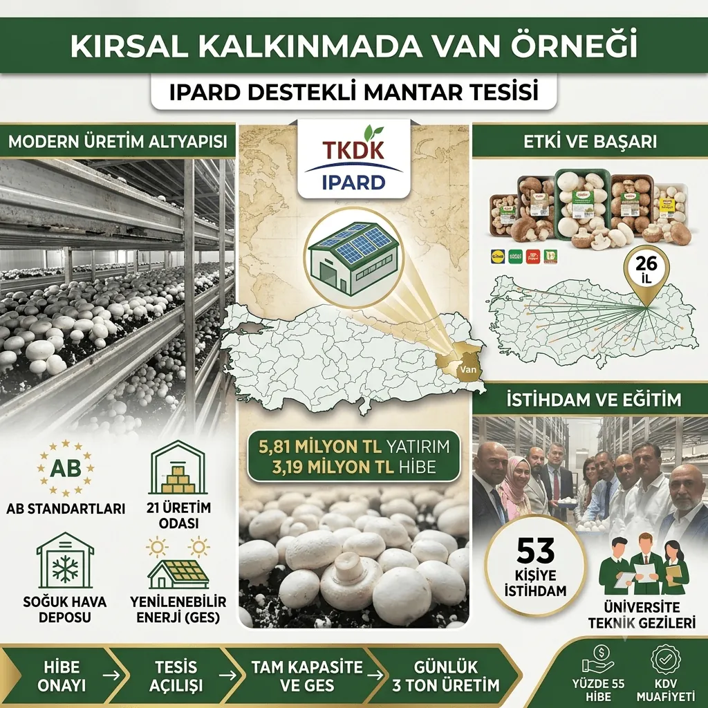Van'da IPARD Destekli Dev Yatırım: Günlük 3 Ton Üreten Mantar Tesisi Kırsal Kalkınmaya Güç Katıyor