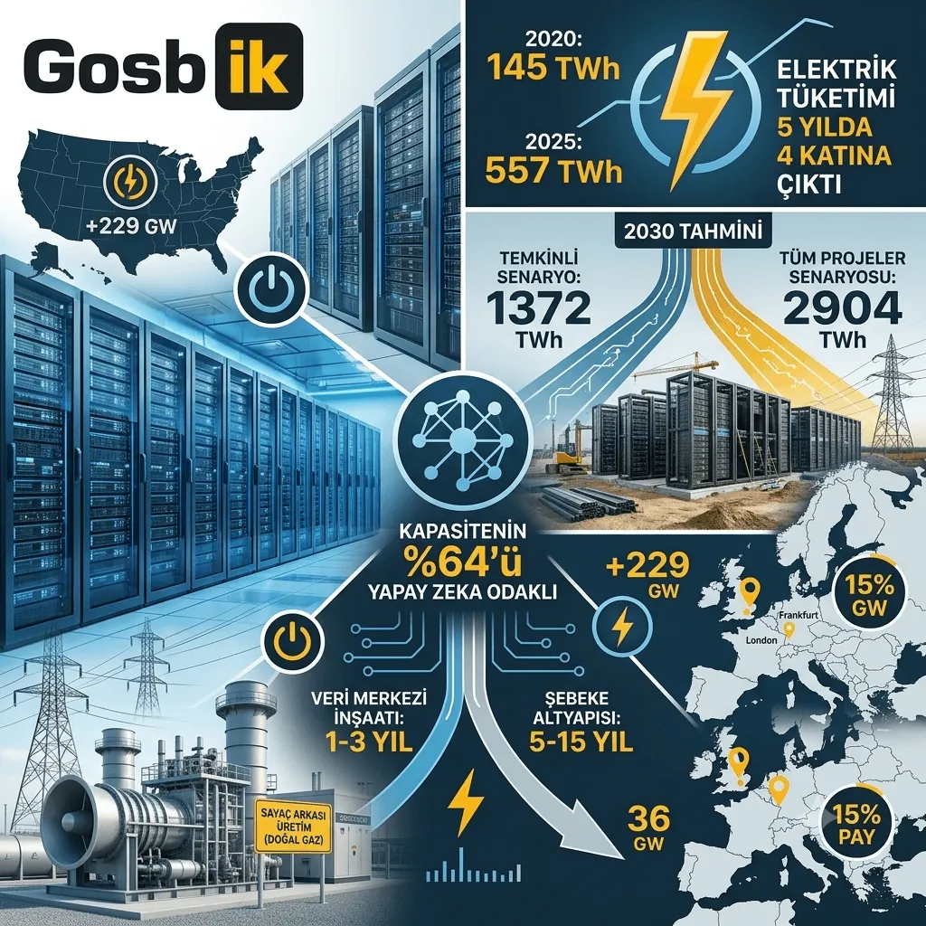 Veri Merkezlerinin Elektrik Tüketimi 5 Yılda 4 Katına Çıktı: 2030’da Rekor Seviyeye Ulaşabilir